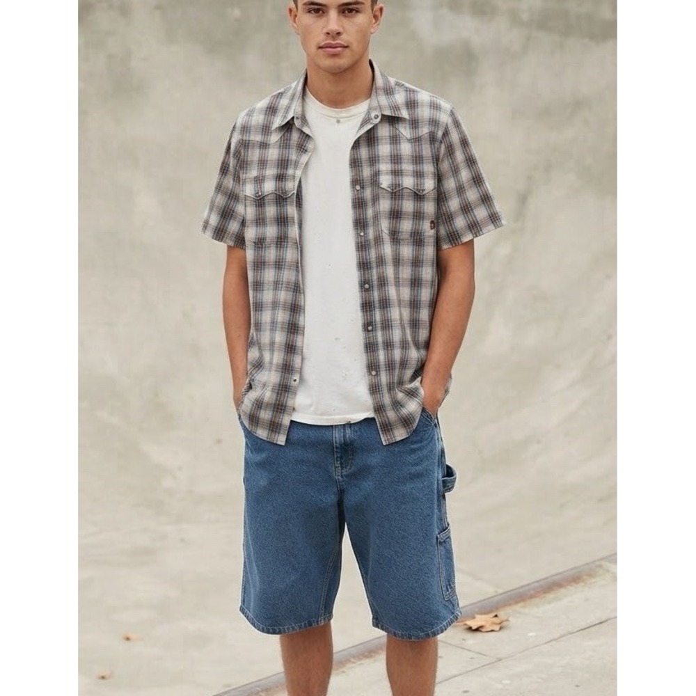 VTG Y2K Tony Hawk Shirt Mens Western Style Snap Up Short Sleeve Plaid Skate Sz L